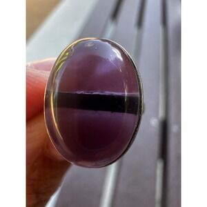 ❌SOLD❌Vintage Sterling‎ Silver Purple Amethyst Ring Statement Cabochon Band